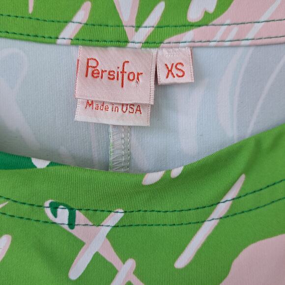 Persifor Carter Short Sleeve Dress Size XS Beverly Hills Banana Leaf Pink Green - Picture 6 of 10